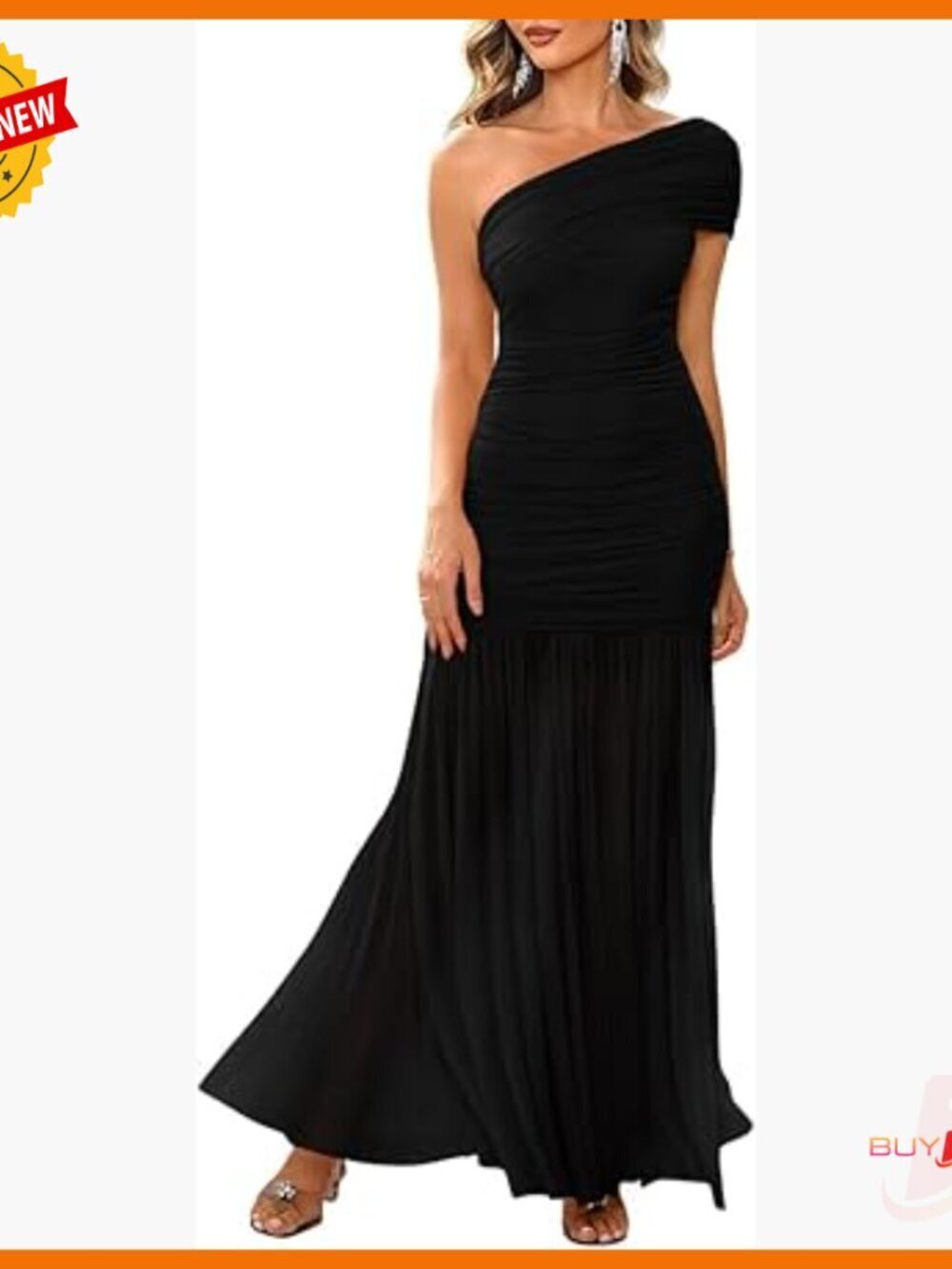 One Shoulder Formal Maxi Dress Ruched Bodycon Evening Gown Size Medium